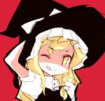  ;q blonde_hair hat kirisame_marisa long_hair lowres mota one_eye_closed sketch smile solo tongue tongue_out touhou witch witch_hat yellow_eyes 