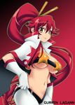  bandeau breasts cape gloves large_breasts long_hair navel onizuka_takuto ponytail red_hair solo space_yoko strapless tengen_toppa_gurren_lagann tubetop underboob yellow_eyes yoko_littner 