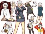  animal_ears bikini bunny_ears bunny_girl bunnysuit cabbage formal glasses grey_hair grey_sarong hat izanami jacket maid office_lady pantyhose pencil_skirt persona persona_4 red_eyes sarong shinai skirt skirt_suit suit sukeban swimsuit sword toki_(tokihakashi) weapon 