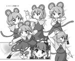  animal_ears braid derivative_work greyscale haou_airen jewelry kaenbyou_rin long_hair monochrome mouse_ears mouse_tail multiple_girls nazrin parody pendant ribbon short_hair tail touhou translated twin_braids twintails urushi 