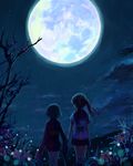  akai_ito flower hatou_kei hatoya_hato holding_hands japanese_clothes moon moonlight multiple_girls night nozomi_(akai_ito) short_hair twintails 