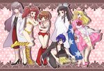  4girls amagi_yukiko animal_print banchou benten benten_(cosplay) bikini black_eyes black_hair blonde_hair blue_eyes blue_hair blush bow breasts brown_eyes brown_hair chain corn cosplay crossdressing dress fujinami_ryuunosuke fujinami_ryuunosuke_(cosplay) grey_hair hair_bow hairband high_heels japanese_clothes kimono kujikawa_rise kuma_(persona_4) kuma_yuu large_breasts long_hair lum lum_(cosplay) medium_breasts midriff multiple_boys multiple_girls narukami_yuu oyuki_(urusei_yatsura) oyuki_(urusei_yatsura)_(cosplay) persona persona_4 polka_dot ran_(urusei_yatsura) ran_(urusei_yatsura)_(cosplay) sakura_(urusei_yatsura) sakura_(urusei_yatsura)_(cosplay) sarashi satonaka_chie shirogane_naoto shoes short_hair skirt swimsuit tiger_print twintails urusei_yatsura 