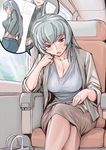  book breasts cardigan casual chin_rest cleavage crossed_legs denim glasses jeans large_breasts magazine older pants pantyhose reading rozen_maiden silver_hair sitting skirt sleeves_rolled_up suigintou train_interior tsuda_nanafushi 