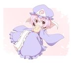  colorized eating food hat looking_at_viewer miko_machi pink_eyes pink_hair saigyouji_yuyuko short_hair solo touhou 