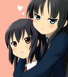  akiyama_mio bad_id bad_pixiv_id black_hair blue_eyes brown_eyes heart hug k-on! multiple_girls nakano_azusa school_uniform tsuchifumazu 