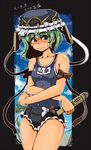  adapted_costume bad_id bad_pixiv_id banned_artist blue_eyes blush bow embarrassed flat_chest green_hair hat nontraditional_school_swimsuit okoge_senbei one-piece_swimsuit ribbon rod_of_remorse school_swimsuit shiki_eiki short_hair solo swimsuit tears touhou 