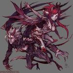  blue_eyes breasts claws cleavage horns monster_girl original red_hair redhead yilee 