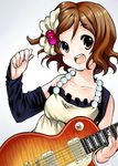  absurdres brown_eyes brown_hair don't_say_&quot;lazy&quot; dress guitar highres hirasawa_yui instrument k-on! mosho plectrum short_hair solo 