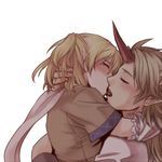  bad_id bad_pixiv_id blonde_hair closed_eyes couple half_updo horn hoshiguma_yuugi kiss mizuhashi_parsee multiple_girls rex_k touhou yuri 