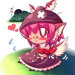  animal_ears bite_mark chibi hat heart mystia_lorelei pink_eyes pink_hair raion-san short_hair solo touhou wings 