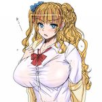  asymmetrical_hair blue_eyes blush breasts galko gyaru huge_breasts kogal long_hair one_side_up oshiete!_galko-chan ribbon school_uniform scrunchie shirt side_bun solo taut_clothes taut_shirt undressing yunita_(hallelujah) 