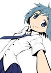  blue_eyes blue_hair buttons dress_shirt mahou_shoujo_madoka_magica miki_sayaka necktie shirt short_hair simple_background skirt smile solo white_background yukimura_kaname 