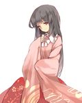  black_hair glass hillly_(maiwetea) holding houraisan_kaguya long_hair looking_at_viewer red_eyes simple_background sketch smile solo touhou white_background wide_sleeves 