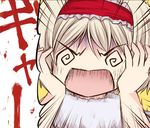  @_@ alice_margatroid blonde_hair caught comic emphasis_lines hairband open_mouth screaming short_hair solo touhou translated urara_(ckt) 