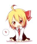  ahoge blonde_hair blush chibi fang hair_ribbon heart md5_mismatch necktie open_mouth red_eyes red_neckwear ribbon rumia short_hair solo spoken_heart tosura-ayato touhou 