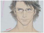  bacher blue_eyes brown_hair facial_hair glasses hal_emmerich male_focus metal_gear_(series) metal_gear_solid_4 solo stubble 