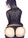  ass black_hair brown_eyes long_hair looking_at_viewer looking_back original panties pants_pull pepe_(jonasan) ruuko-san solo underwear 