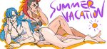  arm_support bikini black_hair blue_hair breasts cleavage genderswap genderswap_(mtf) ina_(1122msk) kill_la_kill kinagase_tsumugu large_breasts lying mikisugi_aikurou mohawk multicolored_hair multiple_girls red_hair sketch swimsuit two-tone_hair 