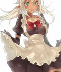  aqua_eyes black_gloves collarbone dark_skin earrings elbow_gloves gloves jewelry long_hair looking_at_viewer maid miseo_(mrkglove) original parted_lips pointy_ears silver_hair solo tears 