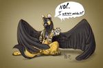  avian balls caught cum cum_on_chest dialog gryphon karukuji male masturbation penis solo text wings 