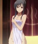  1girl black_hair breasts highres hiiragi_ayako large_breasts looking_at_viewer smile solo standing stitched towel walkure_romanze 