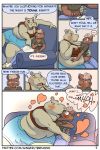  2018 anthro bear big_breasts breasts bulge clothed clothing comic dickgirl digital_media_(artwork) drunk duo embrace english_text gingerlybreadart girly grope hippopotamus inside intersex kissing male mammal overweight size_difference skimpy sofa speech_bubble text 