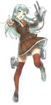  cannon collared_shirt commentary_request kantai_collection long_hair nishieda open_mouth pointing school_uniform shirt solo suzuya_(kantai_collection) thighhighs 