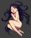  barefoot black_hair blue_eyes full_body han-0v0 highres long_hair nude original sketch solo very_long_hair 