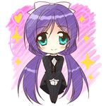  bow bowtie chibi endori green_eyes long_hair love_live! love_live!_school_idol_project love_wing_bell lowres purple_hair smile solo toujou_nozomi tuxedo twintails 