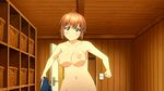  1girl animated animated_gif bouncing_breasts breasts brown_hair genderswap maken-ki! nipples nude ooyama_takeru running smile solo 