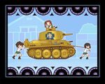  black_hair brown_hair caterpillar_tracks emblem girls_und_panzer ground_vehicle kadotani_anzu kawashima_momo koyama_yuzu long_hair military military_vehicle monocle motor_vehicle multiple_girls ooarai_(emblem) ooarai_school_uniform panzerkampfwagen_38(t) ponytail sankuma school_uniform serafuku short_hair skirt tank twintails 