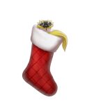  2024 black_body black_scales blep christmas christmas_stocking cornflakes_(derek_hetrick) derek_hetrick elapid_(snake) female feral forked_tongue hi_res holidays reptile scales scalie sea_snake simple_background snake solo tongue tongue_out white_background wide_eyed yellow_body yellow_scales 
