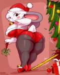 2024 absurd_res anthro big_breasts biped blush blush_stickers breasts butt christmas christmas_clothing christmas_headwear christmas_tree claws clothing colarix colarix_(fursona) digital_media_(artwork) eyeshadow female female_anthro finger_claws footwear fur gift grey_body grey_fur hat headgear headwear hi_res high_heels holidays lagomorph leporid makeup mammal mistletoe multicolored_body multicolored_fur plant rabbit santa_dress santa_hat shoes solo tree two_tone_body two_tone_fur white_body white_fur