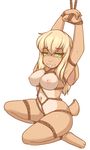  anthro areola blonde_hair bound breasts female green_eyes hair lagomorph long_hair looking_at_viewer mammal nipples plain_background rabbit solo white_background zyira 
