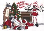  +_+ 1girl 2024 3boys absurdres ahoge animal_costume antlers barefoot bell belt black_choker black_gloves black_hair blunt_bangs brown_hair buttons choker christmas christmas_ornaments christmas_tree commentary danganronpa_(series) danganronpa_v3:_killing_harmony dress fire fireplace flipped_hair floating_hair gift glaring gloves hair_between_eyes harukawa_maki hat highres holding horns long_hair long_sleeves low_twintails merry_christmas momota_kaito motion_blur multiple_boys neck_bell nervous_sweating oma_kokichi open_mouth pajamas pale_skin pants purple_eyes purple_hair red_eyes reindeer_antlers reindeer_costume saihara_shuichi santa_costume santa_dress santa_hat shadow short_hair sleep_mask smile sparkle sparkling_eyes standing striped_clothes striped_thighhighs surprised sweat thighhighs ttegi_(ddeck_dg) twintails very_long_hair white_pajamas wrestling yellow_eyes 