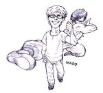  character_name fei_long glasses kduhcs mago_(gamer) monochrome multiple_boys real_life shirt shirtless street_fighter t-shirt traditional_media 