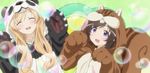  2girls animal_costume brown_hair chipmunk eyes_closed futsuu_no_joshikousei_ga_locodol_yattemita kohinata_yukari multiple_girls panda purple_eyes screencap sparkle usami_nanako violet_eyes 