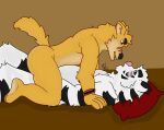absurd_res anthro axel_(remember_the_flowers) blush bottom_turned_top canid canine canis cooper_krager dominant duo felid hi_res humanoid male male/male mammal on_top overweight pantherine redsinity remember_the_flowers shocked stripes tail tiger wolf