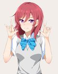  \m/ blush bow bowtie double_\m/ embarrassed koenza_botoke looking_at_viewer love_live! love_live!_school_idol_project nishikino_maki otonokizaka_school_uniform purple_eyes red_hair school_uniform short_hair short_sleeves simple_background solo tears vest 