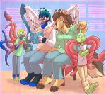 absurd_res amphibian anteater anthro avian barefoot bird blue_body blue_fur book brown_hair cephalopod claws clothing coleoid deanna_(tenpoundhammer) decapodiform excited eyewear father_(lore) father_and_child_(lore) feet felid female frog fur galliform giraffe giraffid glasses green_body green_skin group hair hi_res hooves horn hybrid jeremy_(tenpoundhammer) male mammal marine mollusk mother_(lore) mother_and_child_(lore) mother_and_father_(lore) one_eye_closed ossicone pantherine parent_(lore) parent_and_child_(lore) peafowl phasianid pilosan pouting reading reading_book sanssouci sarah_(tenpoundhammer) sibling_(lore) sitting squid tentacles topwear twins_(lore) vest wayne_(tenpoundhammer) wings xenarthran yellow_body yellow_fur