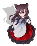  :3 amatsuki_rei animal_ears blush brown_hair dress fang fang_out fingernails imaizumi_kagerou jewelry long_fingernails long_hair looking_at_viewer looking_up red_eyes shadow sharp_fingernails simple_background smile solo touhou white_background wolf_ears 