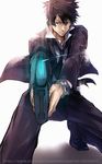  black_hair blue_eyes dominator_(gun) formal gun highres kougami_shin'ya male_focus necktie psycho-pass solo suit teruru_(tgtgh) weapon 