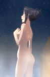  1girl ass black_hair blush kashima_noa nude onsen rail_wars! screencap side_view sky solo star stars stitched wet 