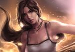  brown_eyes brown_hair camisole lara_croft long_hair looking_at_viewer portrait realistic reza_kabir solo tomb_raider tomb_raider_(reboot) 