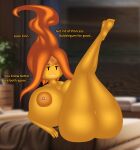 2025 absurd_res adventure_time areola bed bedroom bedroom_eyes big_breasts big_butt breasts breasts_bigger_than_head butt cartoon_network curvy_female curvy_figure dialogue digital_drawing_(artwork) digital_media_(artwork) elemental_creature elemental_humanoid english_text female fire fire_creature fire_humanoid flame_princess flaming_hair forehead_gem furniture gem hair hi_res hourglass_figure huge_breasts humanoid imminent_sex infidelity long_hair lying lying_on_bed narrowed_eyes nipple_piercing nipples nirriti nude nude_female on_bed orange_body orange_gem orange_hair orange_nipples orange_skin piercing pseudo_hair seductive shaded solo talking_to_viewer text thick_thighs wide_hips