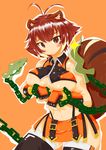  1girl animal_ears blazblue breasts brown_eyes brown_hair large_breast large_breasts makoto_nanaya solo squirrel_ears squirrel_tail tail underboob 