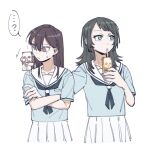  ... 2girls bang_dream! bang_dream!_it&#039;s_mygo!!!!! black_hair blue_eyes blue_neckerchief blue_shirt brown_hair chinese_commentary closed_mouth commentary_request criangle_k. crossed_arms drinking_straw drinking_straw_in_mouth hair_between_eyes hanasakigawa_school_uniform holding_carton long_hair medium_hair mole mole_under_eye multiple_girls neckerchief pleated_skirt purple_eyes sailor_collar school_uniform shiina_taki shirt short-sleeved_sweater short_sleeves simple_background skirt spoken_ellipsis sweatdrop sweater white_background white_sailor_collar white_skirt yahata_umiri 