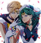  bad_id bad_pixiv_id bishoujo_senshi_sailor_moon blonde_hair blue_choker blue_eyes blue_sailor_collar bow brooch choker earrings expressionless gloves green_hair jewelry kaiou_michiru magical_girl multiple_girls outer_senshi petals ribbon sailor_collar sailor_neptune sailor_senshi sailor_senshi_uniform sailor_uranus short_hair ten'ou_haruka tiara upper_body very_short_hair white_background white_gloves yellow_bow yuna_(rutera) 