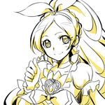  braid choker cure_rhythm dress earrings eyelashes hair_ornament hair_ribbon hairband happy jewelry long_hair looking_at_viewer magical_girl minamino_kanade ponytail precure puffy_sleeves ribbon simple_background single_braid sketch smile solo suite_precure tsukikage_oyama white_background wrist_cuffs 
