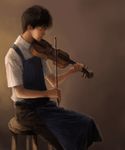  amasawa_seiji apron black_hair closed_eyes cocoa-6m instrument male_focus mimi_wo_sumaseba sitting solo violin 